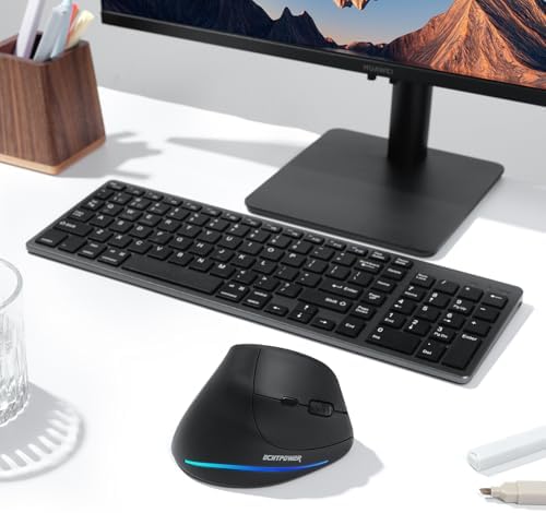 Elevate Your Productivity with ECHTPower Ergonomic Wireless Vertical Mouse – Multi-Device Bluetooth Connectivity, Adjustable DPI Up to 2400, LED Light for Enhanced Visibility, Perfect for PC, Laptop & Mac Users Seeking Comfort and Efficiency