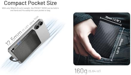 Nitecore Pocket 10000 m Ah Ultra-Lightweight Power Bank with Dual USB-C Ports and Integrated Cable – Ideal for On-the-Go Charging of Phones, Flashlights, and Headlamps with Fast Charge Capability and Real-Time Battery Monitoring