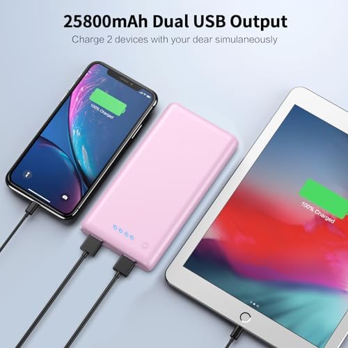 Maximize Your Power On-the-Go: 26800 m Ah Ultra-High Capacity Portable Charger with Dual USB Outputs for High-Speed Charging – Universal Compatibility with i Phone 16/15/14/13/12, Galaxy, Android & More – Lightweight & Safe External Battery Pack for Travel & Daily Use