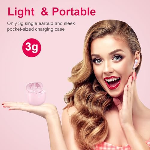 Light Pink Bluetooth 5.3 Wireless Earbuds – Exceptional Noise Cancelling Sports Headphones with IP7 Waterproof Design for Unmatched Outdoor Performance – 32 Hours of Playtime & Quick USB-C Charging for Ultimate Audio Convenience