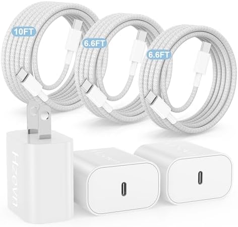 Rapid Charge 3-Pack USB-C Fast Charger Kit for i Phone 15 & 16 Pro Max – 20 W Power Blocks with Robust 6 ft & 10 ft Braided Cables – Ultra-Fast Charging Solution for i Pad Pro 13/12.9 – Sleek, Portable Wall Charger for Everyday Convenience