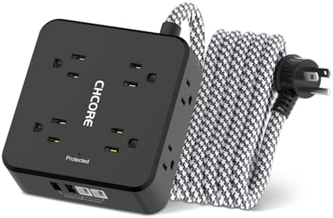 CHCORE 5 Ft Surge Protector Power Strip – 8 Outlet Power Hub with 4 USB Ports (2 USB-C) for Rapid Charging, Flat Plug Design for Space-Saving Convenience in Home and Office, ETL Certified for Enhanced Safety and Performance