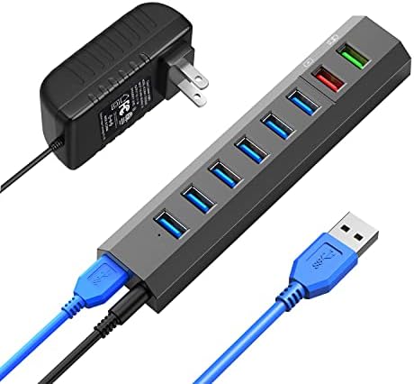 Unlock Seamless Connectivity with RAOYI 6-Port Powered USB 3.0 Hub – High-Speed Data Transfer, Smart Fast Charging, and 24 W Power Adapter for Laptops, PCs, and Macs – Ideal USB Splitter for Enhanced Device Management and Productivity in Sleek Black