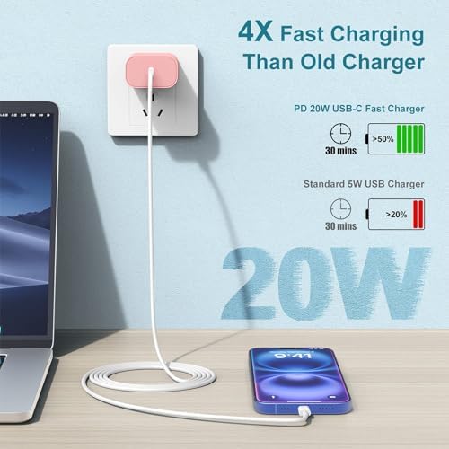 Ultra-Fast 20 W USB C Charger Block – 4 Pack for i Phone 16/15 & Multi-Device Compatibility – Compact Power Adapter for Apple, Samsung, Google – Essential Travel Charging Solution with Enhanced Durability and Safety Features