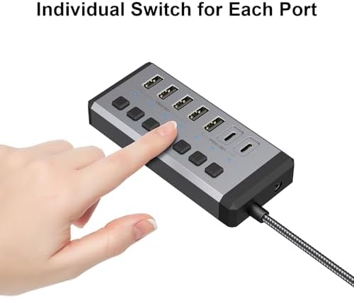 Transform Your Digital Workspace with the Qwiizlab 36 W USB3.2 Hub – Ultimate 7-Port Aluminum Multiport Expander for Enhanced High-Speed Connectivity, Featuring Dual USB-C 10 Gbps and USB-A 10 Gbps Ports for Effortless Data Transfers on Laptops, Macs, Surface Pros, and Desktop PCs – Optimize Your Productivity with This Power-Packed Connectivity Solution