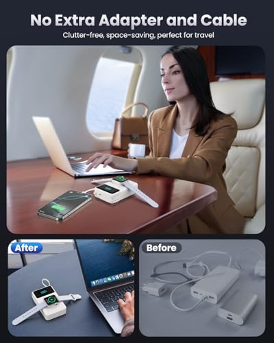 Versatile 4-in-1 Travel Charger with Integrated Wall Plug & USB-C Cables – 10800 m Ah Power Bank Featuring Magnetic Apple Watch Charging, QC4.0 & PD 25 W Fast Charging – Compact Solution for i Phone 16/15, Android Devices & More – Enhanced Portability & Smart Safety Features for On-the-Go Power