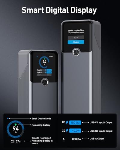 Maximize Your Power On-the-Go: 140 W Portable Charger with 20000 m Ah Capacity, PD/QC3.0 Fast Charging & Smart Digital Display – Multi-Device Compatibility for Mac Book, Dell, i Phone 16/15/14, Samsung, i Pad & More – Essential for Professionals & Travelers