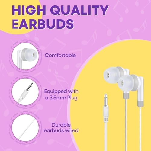 Bulk Earbud Headphones 50-Pack – Premium Wired Earphones for Classrooms & Group Learning, Exceptional Durability & Sound Quality, Perfect for Kids, Teens & Adults – Versatile Comfort for Family Activities & Educational Use (Black)