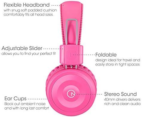 Elevate Your Child’s Audio Experience with Noot Products K22 Flamingo Pink Foldable Kids Headphones – Lightweight Stereo Headset for Ultimate Comfort, Perfect for School, Travel, and Daily Adventures – Tangle-Free 5 ft Cord & Universal 3.5 mm Jack Compatibility for Seamless Connectivity with i Pad, Kindle Fire, and More