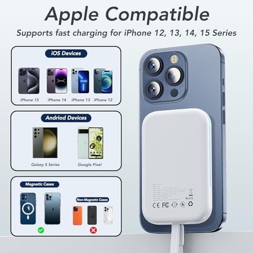 HUOTO 10000 m Ah Magnetic Power Bank – Ultimate Fast Charging Solution for i Phone 12-16 Pro Max | Wireless Battery Pack for Hassle-Free Travel & Everyday Use | Sleek, Compact Design with Enhanced Mag Safe Compatibility