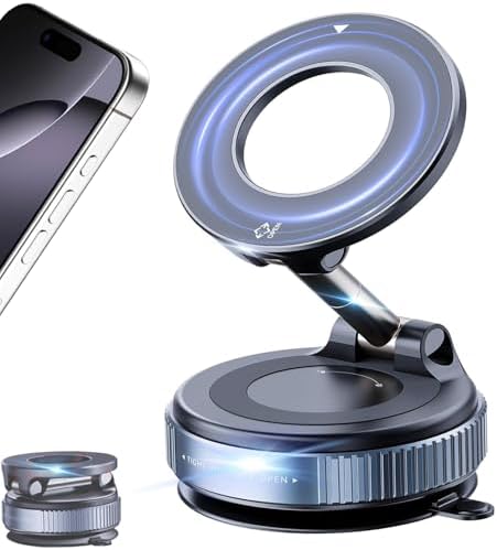 Magnetic Car Phone Holder for MagSafe,89+ LBS Vacuum Suction Phone Mount,360° Adjustable Car Phone Mount,Cell Phone Holders for Your Car for All Smartphones & All Car Models – Enhanced Compatibility and Speed