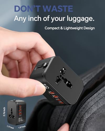 Global Travel Power Adapter with Dual USB-C & USB-A Ports – Compact & Efficient Universal Charger for USA, EU, UK & AUS – Reliable Fast Charging Solution for Tech-Savvy Travelers in Sleek Black Finish