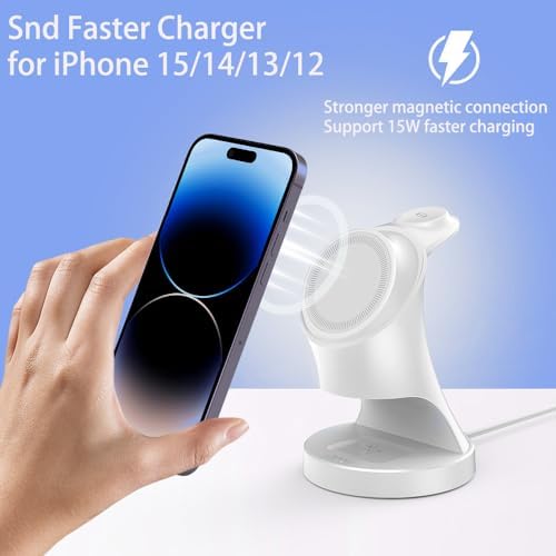 Magnetic 3-in-1 Wireless Charger Stand for i Phone 16/15/14/13/12, Apple Watch & Air Pods Pro – Fast Charging Dock with Intelligent Safety Features and Sleek Design for Effortless Device Organization