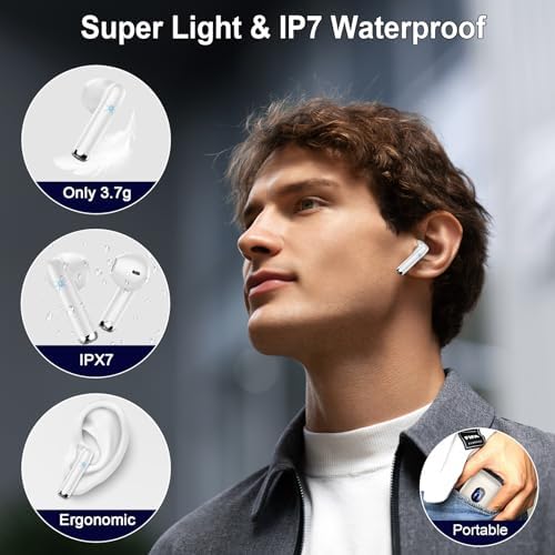 Advanced Bluetooth 5.3 Wireless Earbuds – Hi-Fi Stereo Sound for Ultimate Audio Experience, 4 ENC Mics for Superior Call Clarity, Featherlight 3 g Build for Unmatched Comfort, 30-Hour Playtime with Sleek USB-C Charging Case, IP7 Waterproof for All-Weather Durability, Seamlessly Compatible with Android & i OS – Ideal for Music Aficionados and On-the-Go Professionals