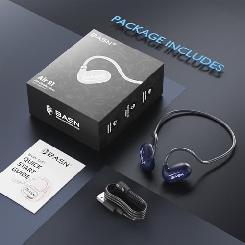 BASN Air S1 Wireless Open Ear Headphones – Advanced Bluetooth 5.3 Technology for Seamless Audio Connectivity – Dynamic 16.2 mm Speakers Delivering Premium Sound Quality – IPX5 Sweat and Water Resistant for Ultimate Durability – Lightweight Ergonomic Design with Enhanced ENC Technology for Crystal Clear Communication – Ideal for Fitness, Running, Cycling, and Outdoor Activities