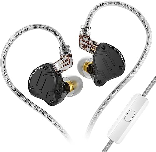 KZ ZS10 Pro Wired In-Ear Monitors – Premium 4 Balanced Armature & 1 Dynamic Driver Earbuds with Stainless Steel Design, Detachable Cable – Superior Audio Performance for Audiophiles & Musicians (Matte Black, Microphone-Free) – Unrivaled Sound Clarity and Comfort