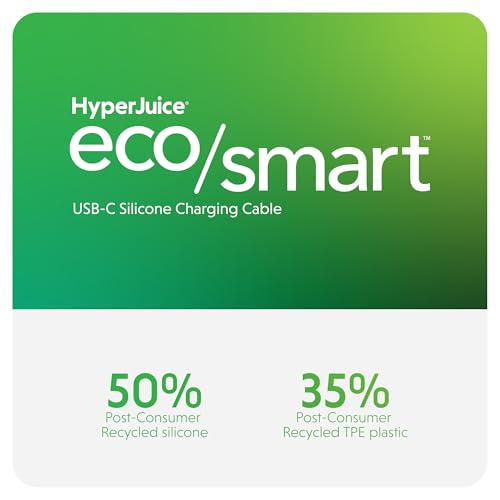HyperJuice Silicone Charging USBC Cable (1.5m/5ft) w/EcoSmart Silicone Jacket, 60W USB C Charger 3.0 EPR Fast Charge — Tangle-Free USB C Cable 5ft, Withstands 10,000+ Bends (Black) – Enhanced Compatibility and Speed