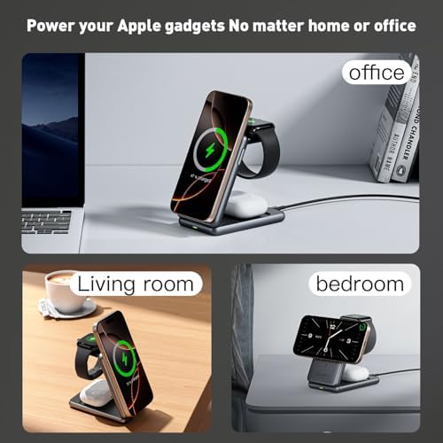 Ultimate 3-in-1 Magnetic Wireless Charging Stand for i Phone 16/15/14/13/Pro/Max, Apple Watch & Air Pods – Fast, Efficient, and Clutter-Free Charging Solution for Modern Lifestyles