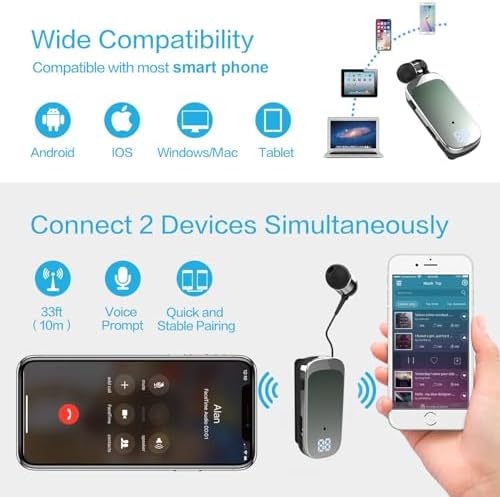 Advanced Retractable Bluetooth V5.0 Earbuds – Premium Noise Cancelling Wireless Headset for Professionals and Athletes, 20-Hour Battery Life, Ergonomic Hands-Free Design, Ideal for Truckers and Drivers, Unmatched Sound Clarity and Portability