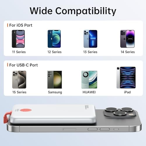Ultra-Slim Magnetic Power Bank 5000 m Ah – PD 20 W Fast Charging Portable Charger with Built-in USB-C Cable for i Phone 15/16 & Samsung Android – Compact Travel Battery Pack for Effortless Power On-the-Go