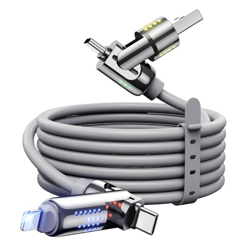 MAGIC JOHN 240W 4 in 1 Charging Cable, 4FT USB C to Lightning Cable [MFi Certified], Multi Chargers for All Devices, Chubby USB A/C to C/Lightning with Light for iPhone/MacBook/iPad/Samsung/Switch 2 – Enhanced Compatibility and Speed