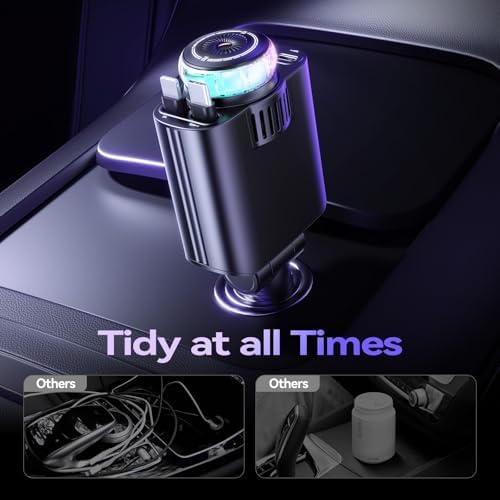 Revolutionary 5-in-1 Retractable Car Charger with Aromatherapy and Starlight Projection – 69 W Fast USB-C Charger for i Phone 16/15/14/13/12 and Android Devices, Dual Charging Ports, Stress-Relieving Air Freshener, and Tangle-Free Design for Enhanced Driving Comfort