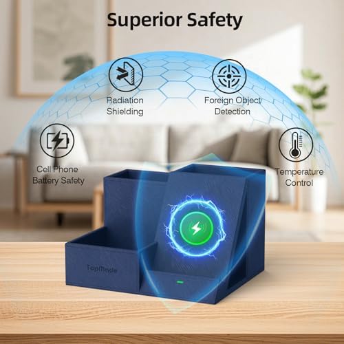 Premium PU Leather Wireless Charging Station & Desk Organizer for i Phones – Fast, Stylish Charging Dock with Integrated Pen Holder – Ideal Gift for Men and Essential Office Accessory in Elegant Black – Boost Productivity & Organize Your Workspace