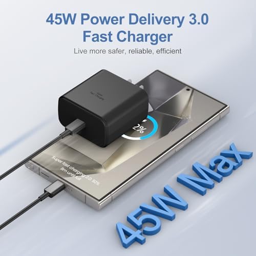 Dual-Port 45 W Super Fast USB C Charger for Samsung Galaxy S24/S23/S22/Note Series – Power Delivery & Programmable Power Supply for Rapid Charging, Enhanced Safety, and Travel-Friendly Design