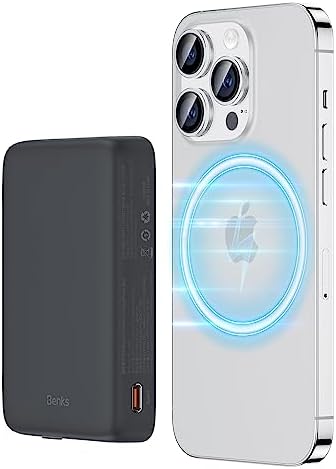 BENKS 10,000 m Ah Magnetic Power Bank – Ultra-Fast Wireless Charger for i Phone 15/14/13/12 Series, Mag Safe-Compatible, Sleek Pink Design with Dual 20 W USB-C Ports for Rapid Charging and Enhanced Portability