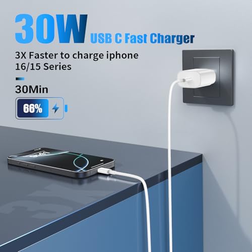 30 W USB-C Fast Charging Duo for i Phone 16/15 Pro Max & Galaxy S24 – Enhanced Dual-Pack with 6 FT & 10 FT Cables for Rapid Power Delivery at Home, Office, or On-the-Go