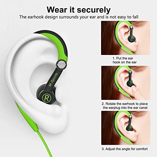 Experience Unmatched Performance with MUCRO Sports Wired Earbuds – Sweatproof Over-Ear Hook Design for Secure Fit, Enhanced Sound Quality, and Integrated Microphone for Calls – Ideal for Running, Gym Workouts, and High-Energy Activities – Compatible with 3.5 mm Jack Devices in Vibrant Green