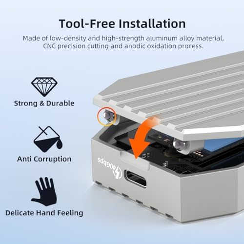 MAIWO 40 Gbps M.2 NVMe SSD Enclosure – Ultra-Fast USB4 Type-C Adapter for 8 TB SSDs – Tool-Free Installation with Thunderbolt 3/4 Compatibility – Durable Aluminum Alloy Design for Optimal Heat Dissipation – Perfect for Gamers and Creative Professionals