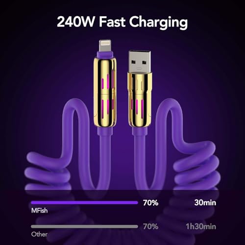 Universal 4-in-1 Coiled USB Charging Cable for Fast 240 W Power Delivery – Multi-Device Compatibility for i Phone 16/15/14/13, i Pad, Samsung, Mac Book, and More – Tangle-Free 6 Ft Design for Effortless Charging Anywhere – Elevate Your Charging Efficiency with Enhanced Durability