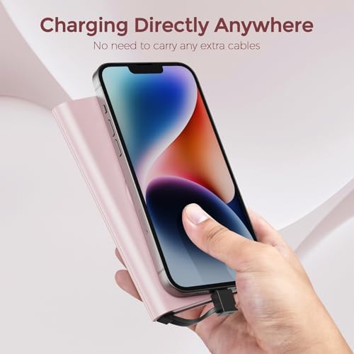 Ultimate Portable Charger with Built-in Cable for i Phone 14/13/12/11/XS Pro/Max – 10,000 m Ah Fast Charging Power Bank for Apple Watch and Samsung – Sleek, Compact, and Highly Compatible Power Bank for On-the-Go Charging