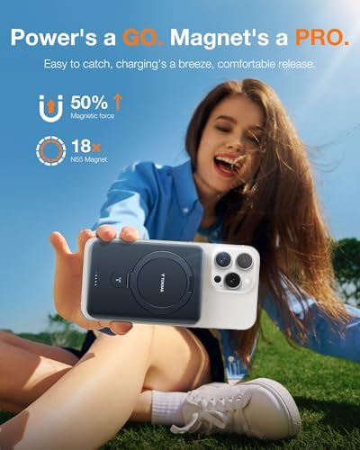 TORRAS Magnetic 10000 m Ah Portable Power Bank – Ultra-Slim Wireless Charger for i Phone with Fast Charging & Integrated O-Stand, Compatible with Mag Safe, 16 Pro Max, Pro, 15, 14, 13, 12 – Essential Travel Companion for Effortless Connectivity