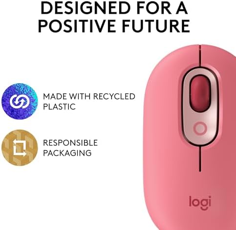 Logitech POP Wireless Mouse in Heartbreaker Rose – Customizable Emojis, Silent Click Technology, Precision Scrolling & Multi-Device Compatibility for Effortless Navigation and Personal Expression