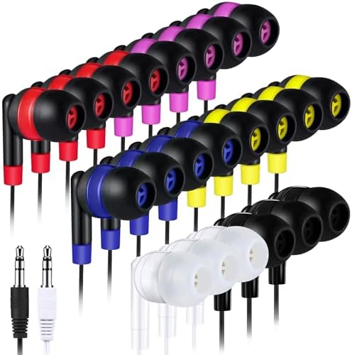 Vibrant 60-Pack Konohan Earbuds for Kids – Retro-Style Classroom Headphones, Individually Packaged for Hygiene, Ideal for Group Learning & Study, Compatible with All Devices, Durable Comfort for All-Day Use