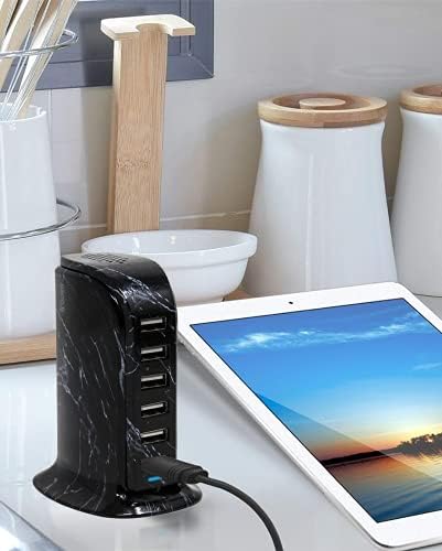 Aduro 40 W 6-Port USB Desktop Charging Hub – Multi-Device Power Station with Smart Flow Technology for Fast Charging i Phones, i Pads, and Smartphones – Sleek, Compact Design for Home and Office Use – Reliable Safety Features Ensure Optimal Device Protection