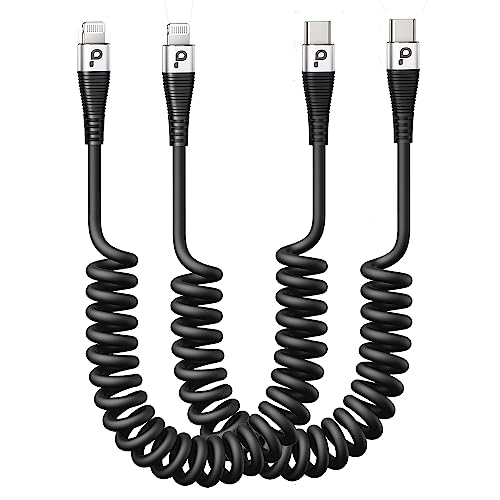 Premium Coiled Lightning Charger Cable for Car – 2-Pack with 3 FT & 5 FT Lengths, MFi Certified Retractable Cord for i Phone 14/13/12/11 Pro Max/XS MAX/XR/XS/8, i Pad & i Pod – Fast Charging & Enhanced Compatibility for Effortless Power on the Road