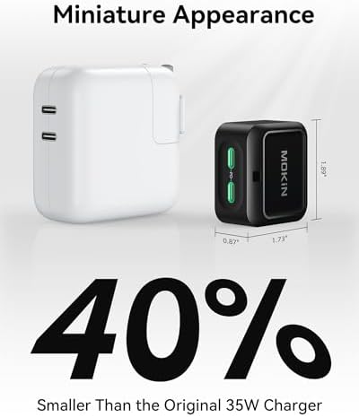 40 W Ga N Dual-Port USB C Fast Charger Block – Compact & Travel-Friendly Power Adapter for i Phone 16 and Samsung Devices – Universal Compatibility for Rapid Device Charging with Advanced Power Delivery Technology – Efficient, Foldable Design for On-the-Go Use