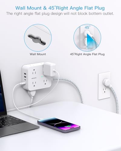 HANYCONY 6 ft Surge Protector Power Strip with 8 Outlets & 2 USB-C Ports – Essential College Dorm Extension Cord with Space-Saving Flat Plug for Fast Charging and Device Safety – Perfect for Home Office and Tech Needs