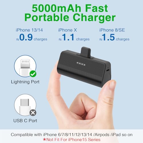 Ultra-Compact 5000 m Ah Portable Charger for i Phone – Fast Charging Power Bank in Purple, Compatible with i Phone 6/7/8/SE/11/XR/12/12 Pro Max/13/13 Pro Max/14/14 Pro Max/14 Plus & i Pad Series, Perfect Travel Companion for On-the-Go Charging