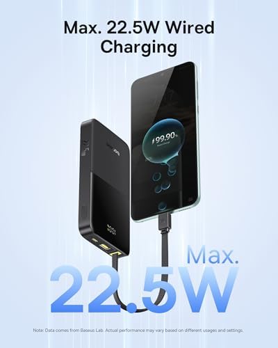 Baseus 10,000 m Ah Travel Power Bank with 20 W PD Fast Charging & Integrated Braided USB-C Cable – The Ideal On-the-Go Charger for i Phone 16 Pro/15, i Pad, Samsung S25/S24 – Ultimate Solution for Busy Lifestyles and Seamless Connectivity