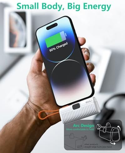 ONES Portable Power Bank 5000 m Ah – Ultra Compact Fast Charger with LED Display for i Phone & Samsung | Mini Backup Battery Pack with Lightning Plug & USB-C Cable | Essential Emergency Phone Charger for On-the-Go Lifestyle