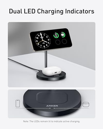 Anker Mag Safe 2-in-1 Charging Station for i Phone 16 and Air Pods Pro – Qi2 Certified 15 W Max Wireless Charger Stand in Sleek Black – Fast Charging Compatibility for i Phone 12/13/14/15 – Effortless Magnetic Alignment for Ultimate Convenience and Style