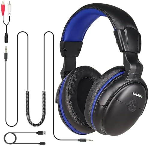 Discover Crystal-Clear Audio with SIMOLIO Over-Ear Amplified Headphones for TV – 18 ft Long Cord, Tailored Volume Control for Seniors, 40-Hour Playtime, Ultimate Compatibility for Enhanced Listening Experience