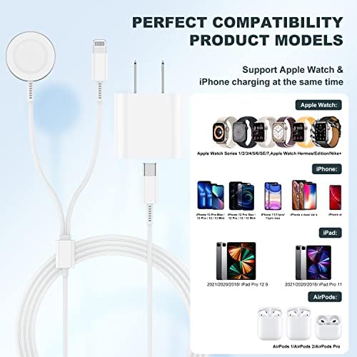 Revolutionary 2-in-1 USB C Charger for i Phone and Apple Watch – 6 ft Magnetic Fast Charge Cable with 20 W Power Adapter – Stylish Blue Design for Optimal Portability and Efficiency