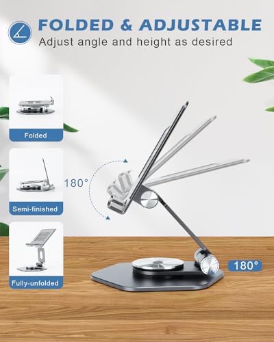 Premium 360° Swivel Tablet Stand for Desk – Adjustable Aluminum i Pad Holder with Rotating Base, Foldable Design for i Pad Pro (12.9/11/10.5/9.7) & All Tablets – Ultimate Comfort & Versatility in Grey Color