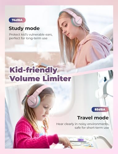 i Clever Kids Headphones: Safe 85 d B Volume-Limited Over-Ear Stereo Sound for Children – Foldable, Lightweight, and Compatible with i Pads and Computers for Easy Travel and Learning