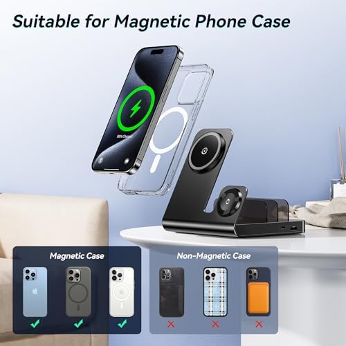 Ultimate 5-in-1 Magnetic Wireless Charging Station for Apple Devices – Fast Mag-Safe Charger Stand for i Phone 16/15/14/13/12 Pro Max, i Watch Series, & Air Pods Pro – Sleek Black Design for Enhanced Compatibility & Rapid Power-Up